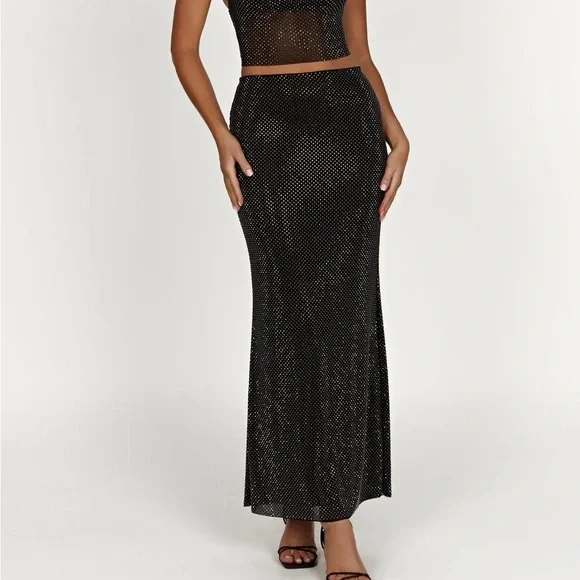 NWT Meshki ERIKA Diamante Maxi Skirt - Black - Picture 2 of 8